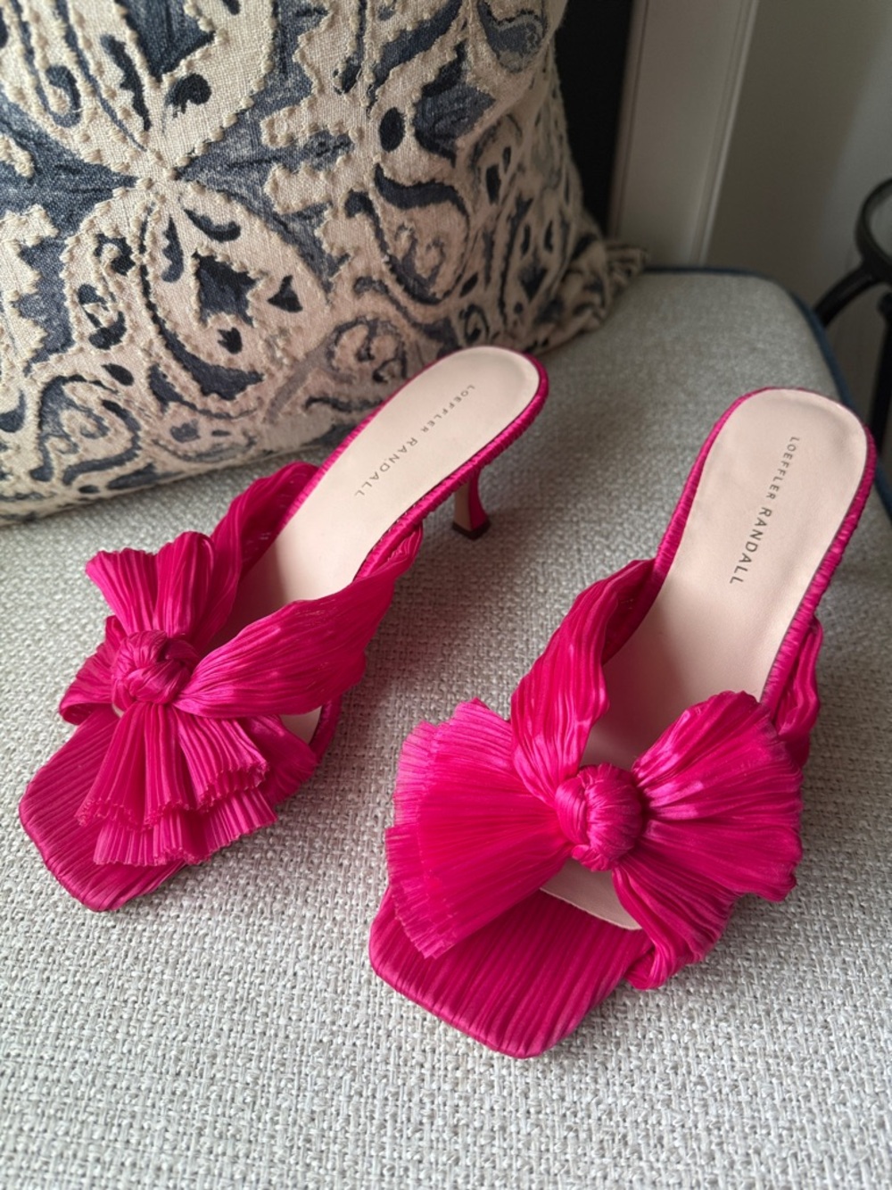 Loeffler Randall Fuchsia Pleated Knot Bow Mule Heels